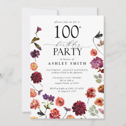 Invitation Fleurs en terre cuite 100e fête d'anniversaire Élé (Devant)