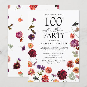 Invitation Fleurs en terre cuite 100e fête d'anniversaire Élé