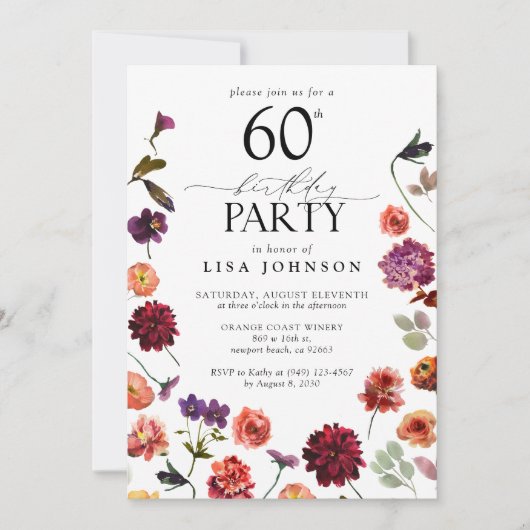 Invitation Fleurs en terre cuite 60e fête d'anniversaire Vint (Devant)