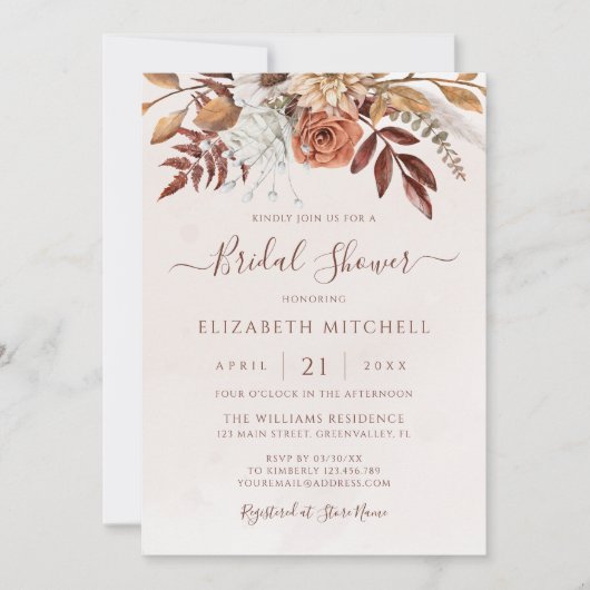 Invitation Fleurs en terre cuite Boho Automne Fête des mariée (Devant)