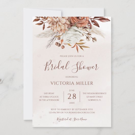 Invitation Fleurs en terre cuite Boho Automne Fête des mariée (Devant)