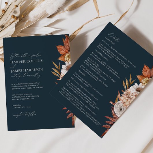 Invitation Fleurs en terre cuite de la marine moderne Mariage