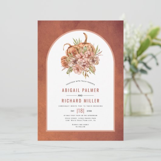 Invitation Fleurs en terre cuite et mariage de automne citrou (Debout devant)