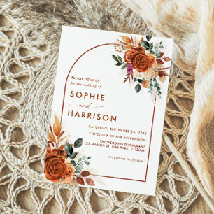 Invitation Fleurs en terre cuite et Pampas Mariage de rouille