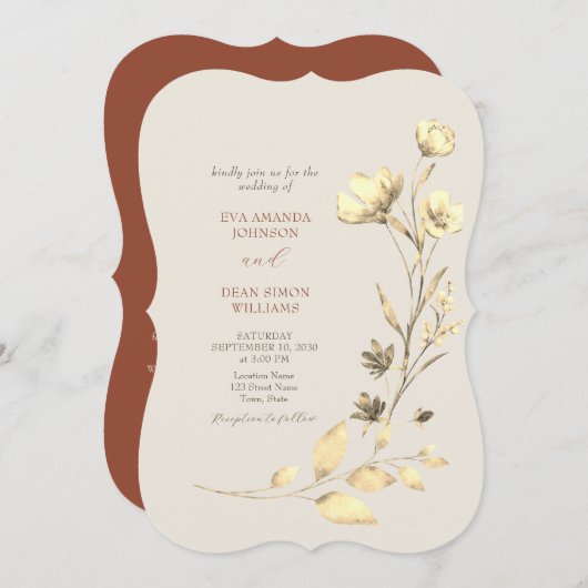 Invitation Fleurs en terre cuite Mariage de automne Boho (Devant / Derrière)