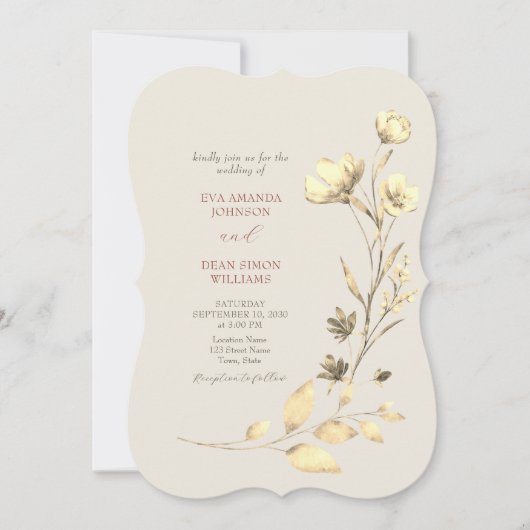 Invitation Fleurs en terre cuite Mariage de automne Boho (Devant)