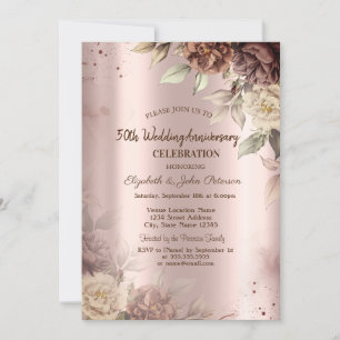 Invitation Fleurs en terre cuite Rose Gold Mariage Anniversai