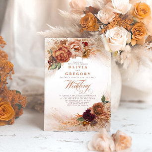 Invitation Fleurs en terre cuite rouille Mariage de automne o