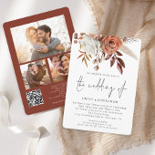 Invitation Fleurs en terre cuite rustique 3 Photos Code QR Ma