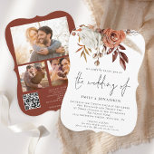 Invitation Fleurs en terre cuite rustique 3 Photos Code QR Ma