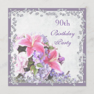 Invitation Fleurs encadrées de diamant 90e anniversaire