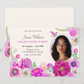 Invitation Fleurs esthétiques photo Graduation (Devant / Derrière)