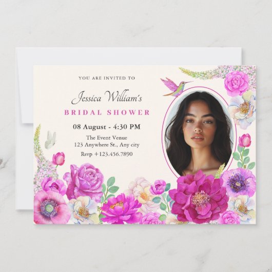 Invitation Fleurs esthétiques photo nuptiale douche (Devant)