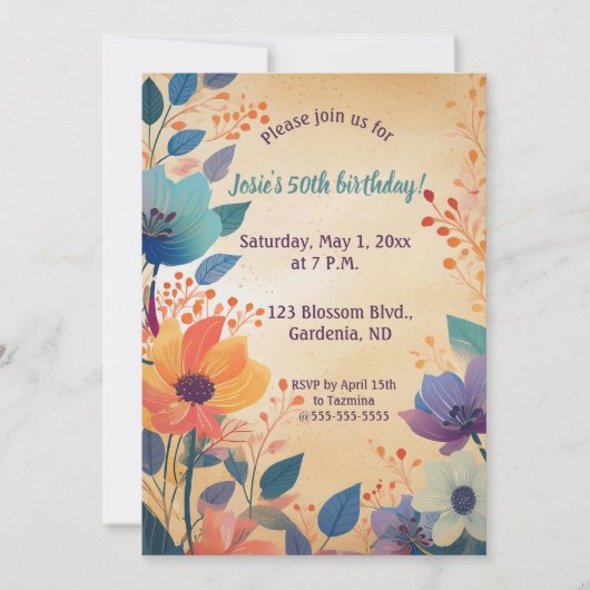 Invitation Fleurs estivales modifiables (Devant)