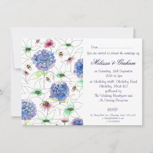 Invitation Fleurs et abeilles Floral Jardin Mariage Invitatio (Devant)