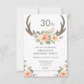 Invitation Fleurs et Antlers de Cerfs Anniversaire (Devant)