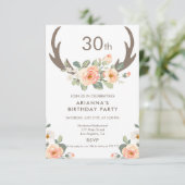 Invitation Fleurs et Antlers de Cerfs Anniversaire (Debout devant)