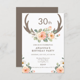 Invitation Fleurs et Antlers de Cerfs Anniversaire