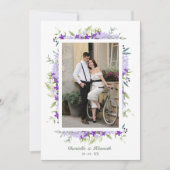 Invitation Fleurs et branches de couleur violet mariage Photo (Devant)