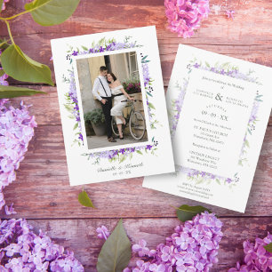 Invitation Fleurs et branches de couleur violet mariage Photo