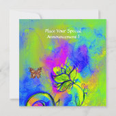 Invitation FLEURS ET BUTTERFLIES BLANCHES bleu violet vert (Dos)