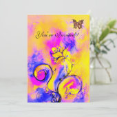 Invitation FLEURS ET BUTTERFLIES BLANCHES violet jaune rose (Debout devant)