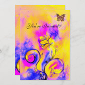 Invitation FLEURS ET BUTTERFLIES BLANCHES violet jaune rose (Devant / Derrière)