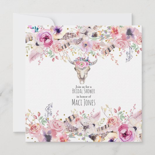 Invitation Fleurs et Crâne de vache Rustique Pays Glam Invita (Devant)