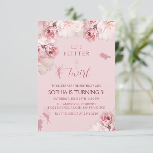 Invitation Fleurs et Fée Anniversaire (Debout devant)