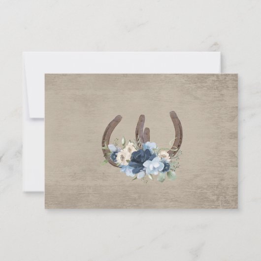 Invitation Fleurs et fer à cheval rustiques Bois de grange (Dos)