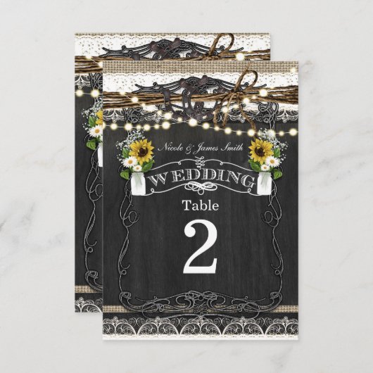 Invitation Fleurs et fer à cheval rustiques Numéros de tablea (Devant / Derrière)