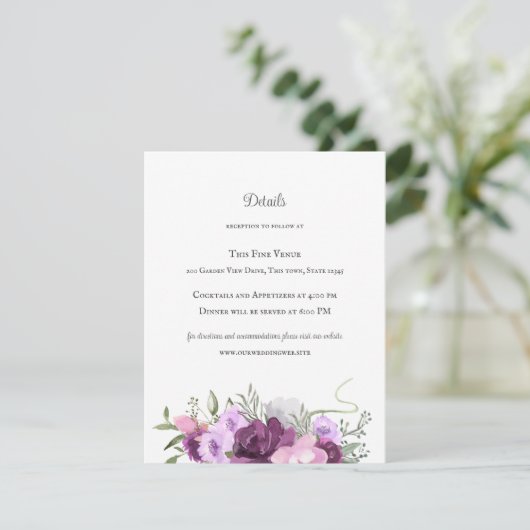 Invitation Fleurs et fer à cheval rustiques violet (Debout devant)