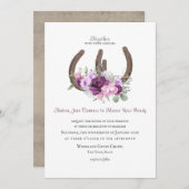 Invitation Fleurs et fer à cheval rustiques violet (Devant / Derrière)