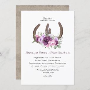 Invitation Fleurs et fer à cheval rustiques violet