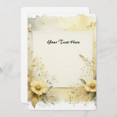 Invitation Fleurs et feuillage aquarelle jaune doux (Devant / Derrière)