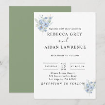 fleurs et feuilles aquarelles bleu poussiéreux rus