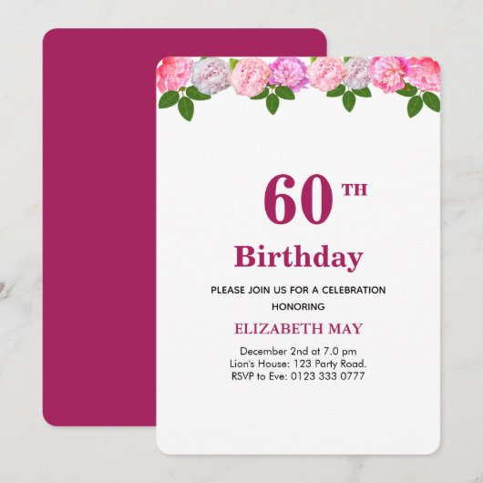 Invitation Fleurs et feuilles de laurier 40e, 60e anniversair (Devant / Derrière)