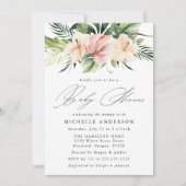 Invitation Fleurs et feuilles d'Hibiscus tropical Fête de béb (Devant)