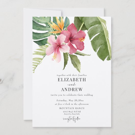 Invitation Fleurs et Feuilles tropicaux | Mariage de fleurs d (Devant)