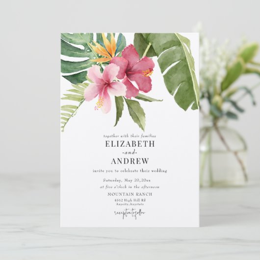Invitation Fleurs et Feuilles tropicaux | Mariage de fleurs d (Debout devant)