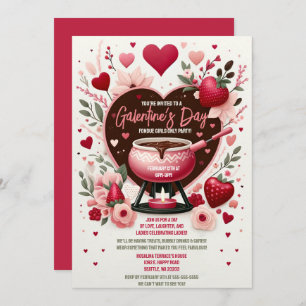 Invitation Fleurs et fraises La fête des fondues de Galentine