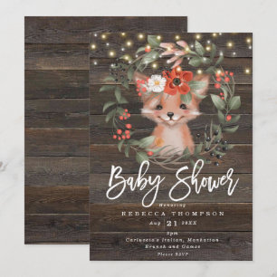 Invitation fleurs et joli renard boho baby shower moderne