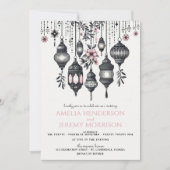 Invitation Fleurs et lanternes roses QR Code Mariage (Devant)