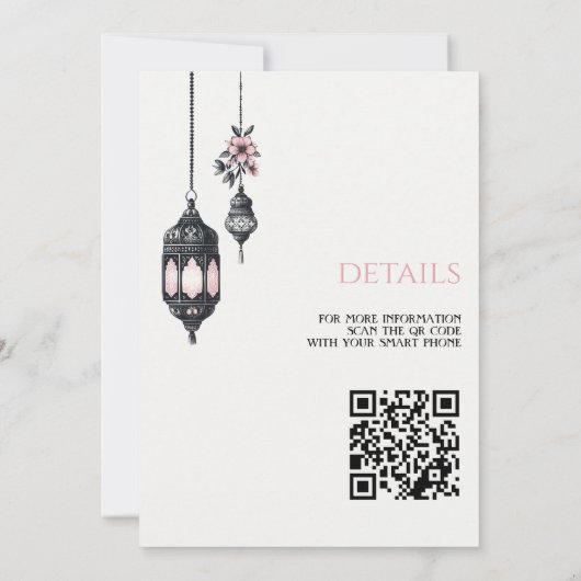 Invitation Fleurs et lanternes roses QR Code Mariage (Dos)