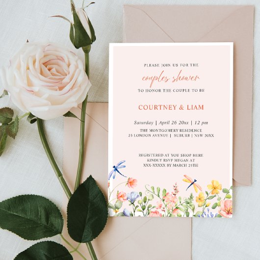 Invitation Fleurs et libellules Jardin Couples Douche