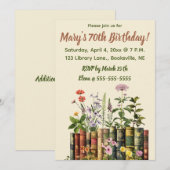 Invitation Fleurs et Livres Éditable Anniversaire (Devant / Derrière)