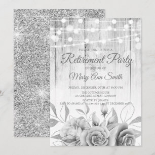 Invitation Fleurs et lumières d'argent Parti de la retraite r