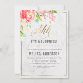 Invitation Fleurs et marbre | Gold Surprise fête d'anniversai (Devant)