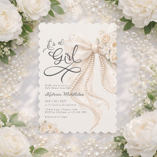 Invitation Fleurs et Nœud Élégant C'est une Fille Baby Shower