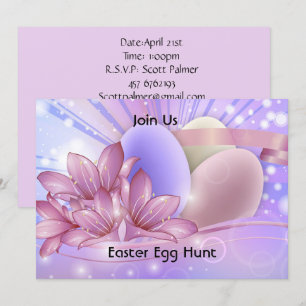 Invitation Fleurs et œufs sur un fond pastel coloré